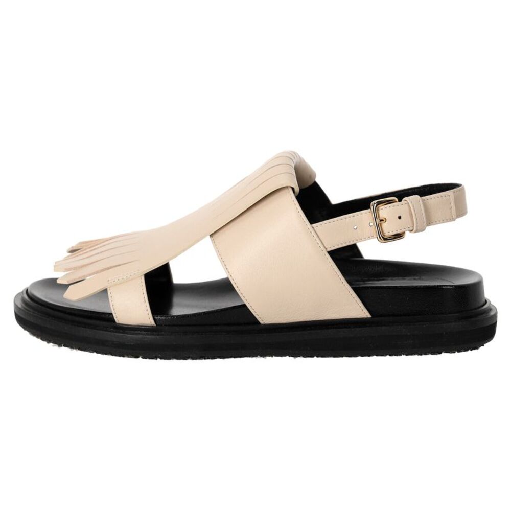 Marni Fussbett Fringed Sandals in Ivory Leather